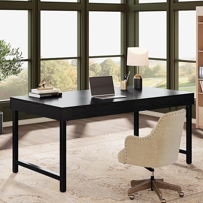 Tribesigns 55 Industrial Executive Desk for Home Office Rustic Simple Computer Laptop Desk with Strong Metal Legs Study Writing Table Business Workstation Small Conference Table Black