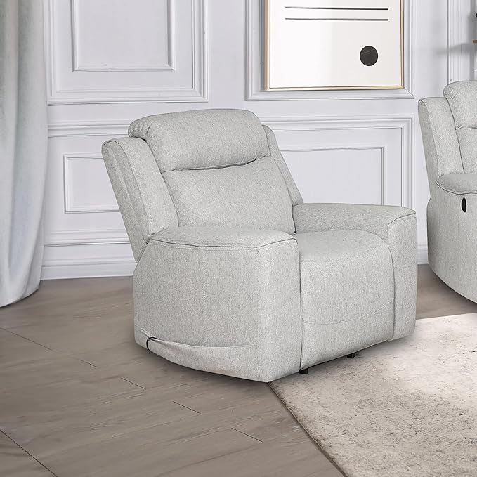 AC Pacific Amelia Upholstered Recliner Chair with Plush Comfort Adjustable Inclining Feature Sleek Design for Stylish Relaxation Living Room Furniture for Modern Homes White