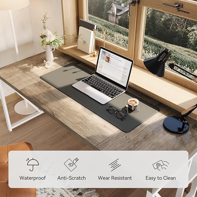 LITTLE TREE 63-Inch Executive Office Desk Large Computer Desk with Storage Shelf Executive Desk with Metal Frame Thickened Desktop Study Writing Desk Work Station for Home Office Grey + White