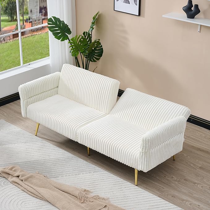 79 W Foldable Sofa BedOverstuffed Futon LoveseatComfy Upholstered Sofa Chair with Adjustable Armrests &amp BackrestConvertible Extra Deep Sleeper Sofabed for Living Room (Beige 2 Seat)