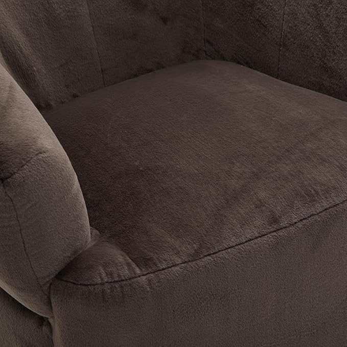 Christopher Knight Home Manie Plush Fabric 360° Swivel Accent Chair Solid Wood Living Room Swivel Barrel Chair Rotating Single Lounge Sofa Comfy Reading Armchair Dark Brown