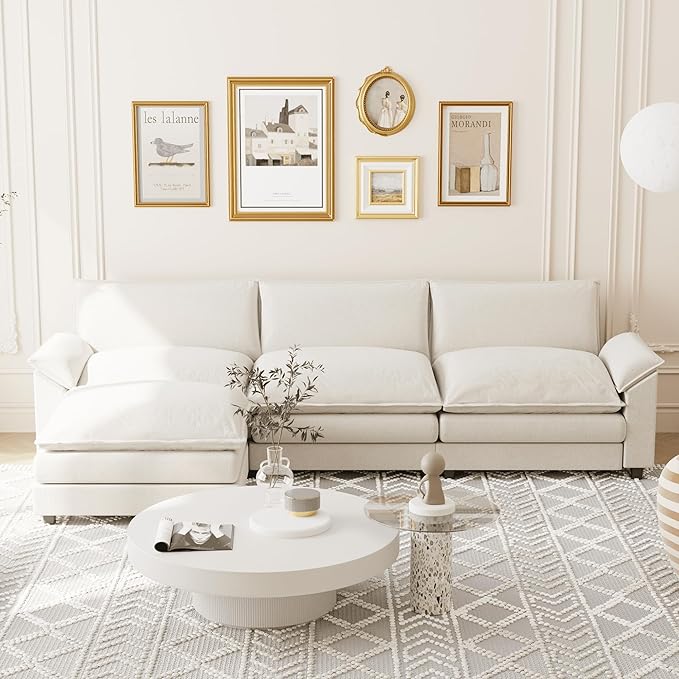 Shahoo Sectional Modular Sofa L Shaped Chenille Fabric Couch with High Supportive &amp Soft Sponges and Removable Ottoman Sleeper Comfy Upholstered Furniture for Living Room Bright Beige