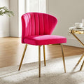 HULALA HOME Velvet Dining Chairs Modern Small Armless Accent Chair with Gold Metal Legs Living Room Upholstered Cute Side Chair Elegant Tufted Back Vanity Chair for Bedroom/Beauty Room-Fuchsia