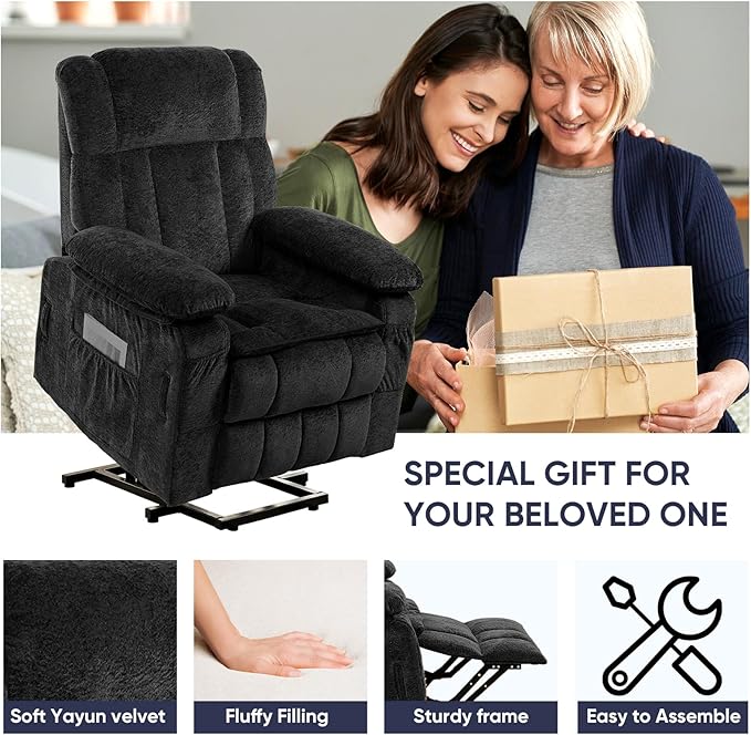 ijuicy Dual Motor Recliner ChairElectric Lift Reclining Lounge Chair with Lumbar Heating and Vibrating Massage for SeniorsAdjustable Reclining Electric Massage ChairBlack