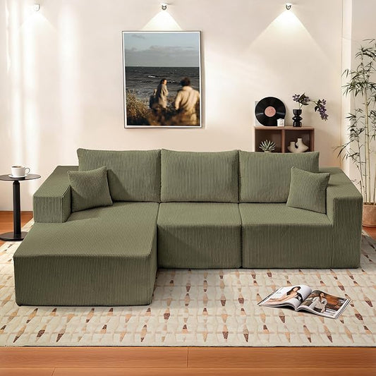 Modular Sectional Sofa for Living Room 108 Cloud Couch Sectional with L-Shape Chaise Modern Upholstered Corduroy Boneless Couch with Memory Foam Deep Seat No Assembly Required (Green)