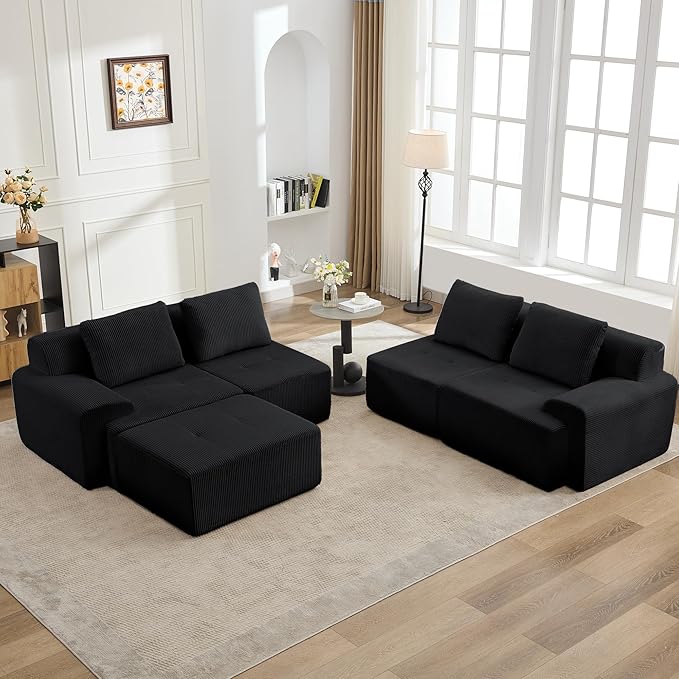 KIGOTY Modular Sectional Sofa Set 5 PCS Comfy Cloud Sectional Couch with Deep Seat Sleeper Sofa Bed with Ottoman Modern Boneless Couch for Living Room No Assembly RequiredBlack