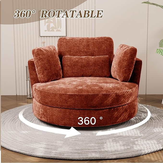 Chifee &amp Vingol Swivel Accent Chair with Ottoman 50.2 Round Swivel Chair Storage Ottoman &amp Pillows 360° Barrel Chair for Living Room Bedroom OfficeChenilleTerracotta