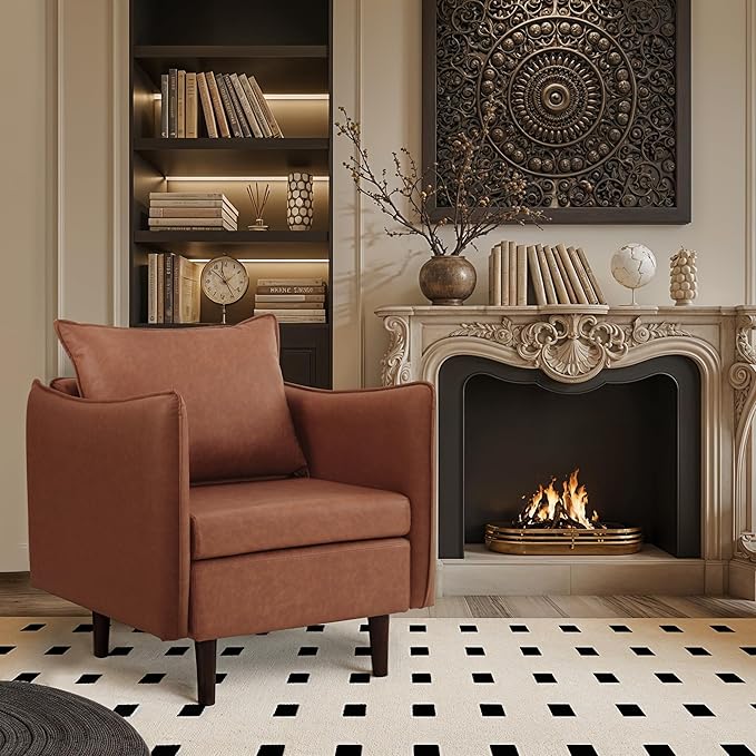 Sepnine Accent Chairs Set of 2 for Living Room Brown Armchair Reading Chair for Bedroom Mid Century Modern Club Chairs Upholstered Comfy Chair for Apartment Waiting Room