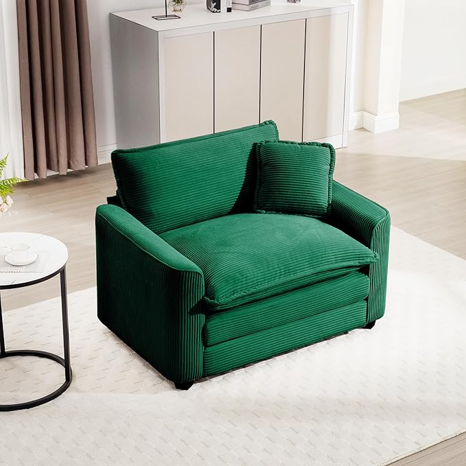 mikibama Luxury Modular Sectional Sofa Chair 45 Inch Modern Corduroy Comfy Cloud Couches for Living Room Office Bedroom Deep Sofa Chair with 1 Toss Pillows Green