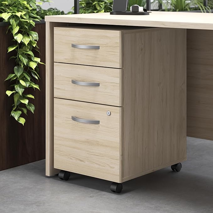 Bush Business Furniture 60W x 30D L Shaped Desk with Mobile File Cabinet Corner Table and Drawers for Home or Professional Office Studio C Collection Natural Elm
