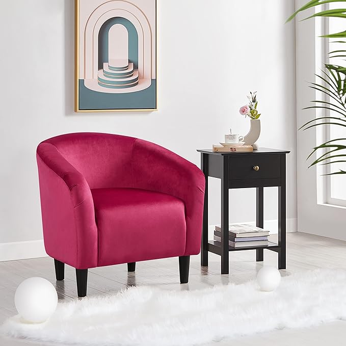 Yaheetech Club Chair Velvet Accent Chair Upholstered Barrel Chair Sitting Chair with Armrest and Low Back for Living Room Bedroom Rose Red