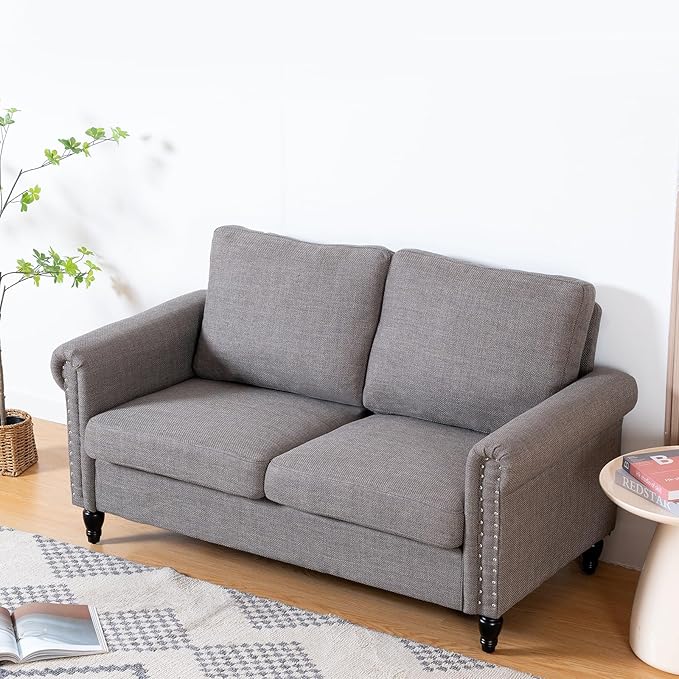 J.C.UP 57'' Loveseat Sofa CouchSmall Couches for Living Room with Linen FabricComfy Upholstered Love Seat Sofa Couches for Bedroom with Solid Wood Legs2 Seater mini Modern Couch for Small Spaces