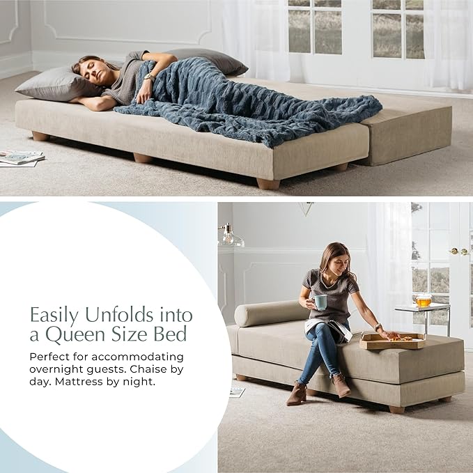 Jaxx Alon Daybed - Fold-Out Sleeper Chaise with Premium Memory Foam Queen-Size Mattress - Made in The USA - Pinot