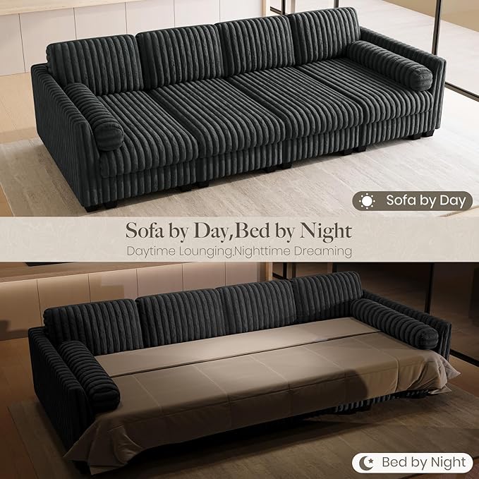 Belffin Plush Corduroy Modular Cloud Sofa Bed with Deep Seat Sectional Cloud Couches for Living Room. Grey Couch