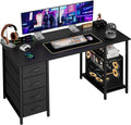 Grandder Computer Desk with 4 Drawers 47 Inch Office Desk with Storage Gaming Desk with CPU Shelves Writing Desk Work Desk for Home Office Study Bedroom Work from Home Black