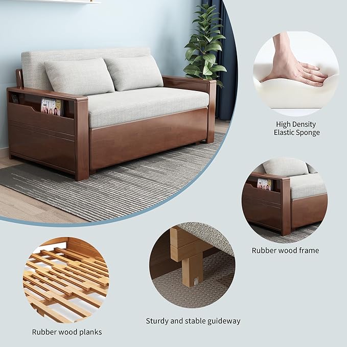 70.8 Modern Grey Convertible Sofa Sleeper Plush 3-in-1 Reversible Chaise Sectional Pull Out Bed with Pillows Durable Solid Wood Frame for Living Room Apartment Office Guest Room