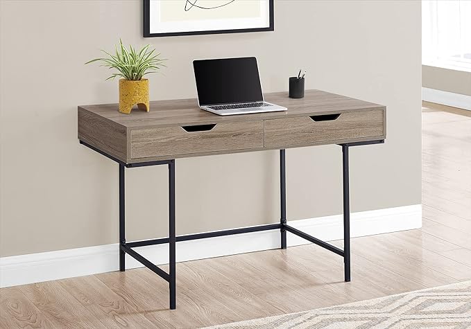 Computer Desk Home Office Laptop Storage Drawers 48 l Work Brown Laminate Black Metal Contemporary Modern HD961