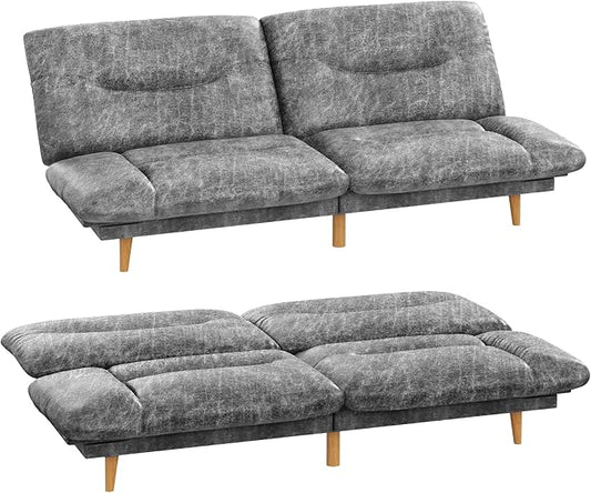 Homall Futon Sofa Bed Modern Loveseat Futon Couch with Adjustable Backrest and Armrests Sleeper Sofa Bed with Wood Frame for Living Room Office Apartment (Leathaire Heather Gray)