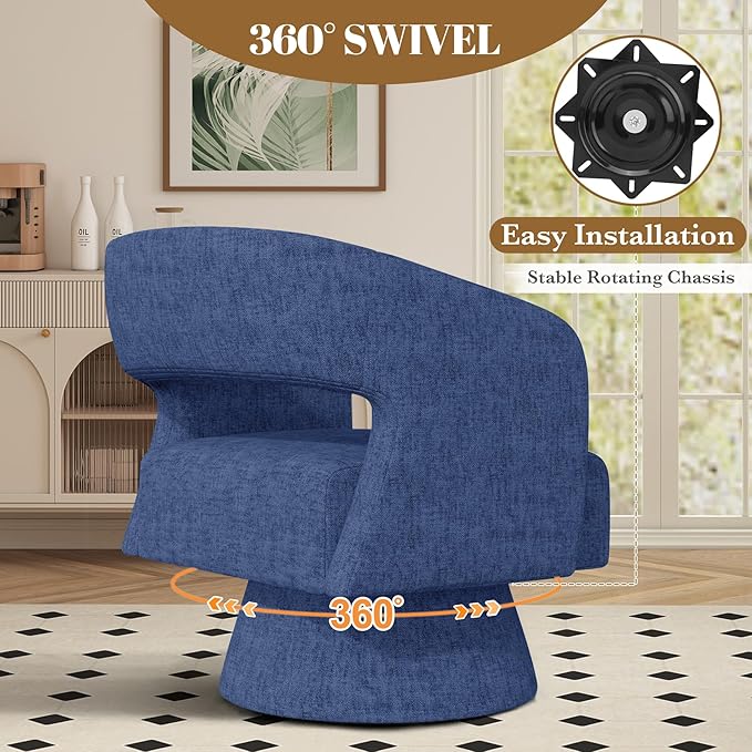 Swivel Barrel Accent ChairOversized Chenille Upholstered Round Swivel ChairModern Luxury 360 Degree Living Room Vanity Chair for Bedroom OfficeBlue2PCS
