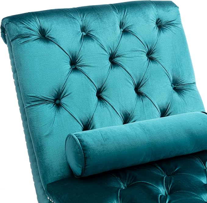 Leisure Velvet Concubine Sofa Accent Sofa Chaise Reclining Lounger Barrel Sofa with Acrylic Feet (Teal)