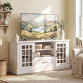 Giantex Farmhouse TV Stand for 65/70 Inch TV Tall Entertainment Center with Storage Cabinets Glass Doors Drawer Removable Shelves Media TV Console Table for Living Room Bedroom (White)