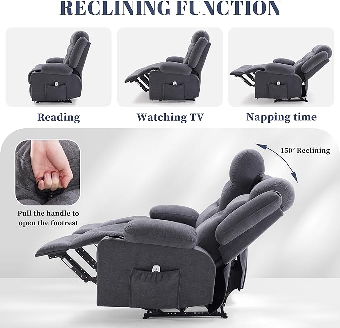Oversized Recliner Loveseat with Heat and Massage Wall-Hugger Reclining Sofa with Cup Holders and USB Port Big Large 2-Seater Double RV Recliner Loveseat for Living Room (Fabric Grey)