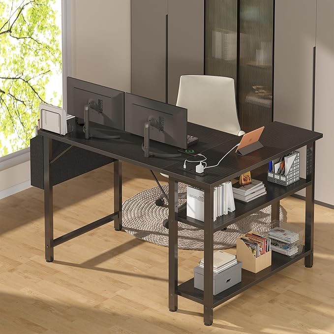 DLisiting Small L Shaped Gaming Desk with Shelves 40 Inch Small Corner Computer Gaming Desk for Boys Teens Bedroom Study Work PC Desks for Home Office Bedroom Black