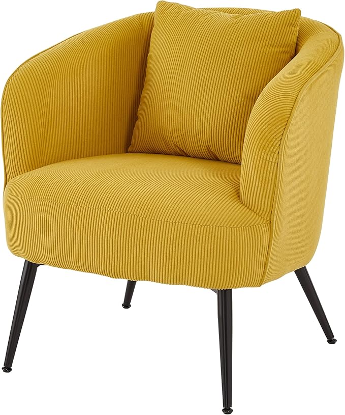 Modern Channel Corduroy Accent Chair with Black Metal Legs Luxurious Design and Comfortable Seating Ideal for Living Room Bedroom or Office Yellow