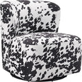 OSP Home Furnishings Lucia Modern Barrel Swivel Accent Chair Black Cow Print Fabric
