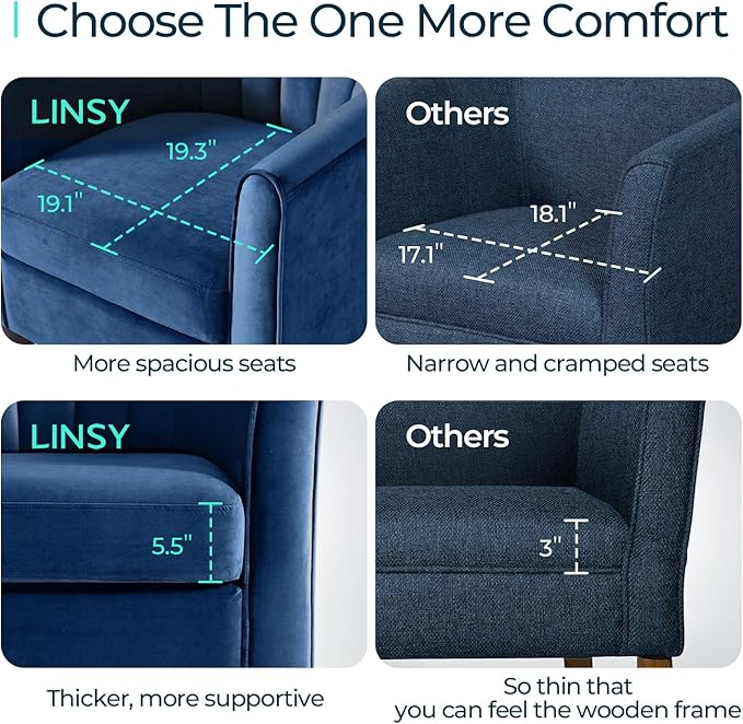LINSY Accent Chair with Ottoman Modern Barrel Chair Small Armchair Reading Chair with Footrest Comfy Round Arms Chair for Living Room Bedroom Reading Room Velvet Blue