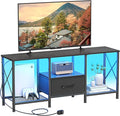 LED TV Stand with Fabric Drawer Entertainment Center for 50 55 Inch TV Industrial TV Console Table with Open Storage Shelves for Living Room Bedroom Black