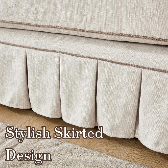 3 Seats Modular Sectional Sofa Couch 98 Modern White Linen Fabric Cloud Couches with Skirts &amp Washable Covers Oversized Upholstered Accent Sofa Couch with Deep Seat &amp Pillow for Living Room