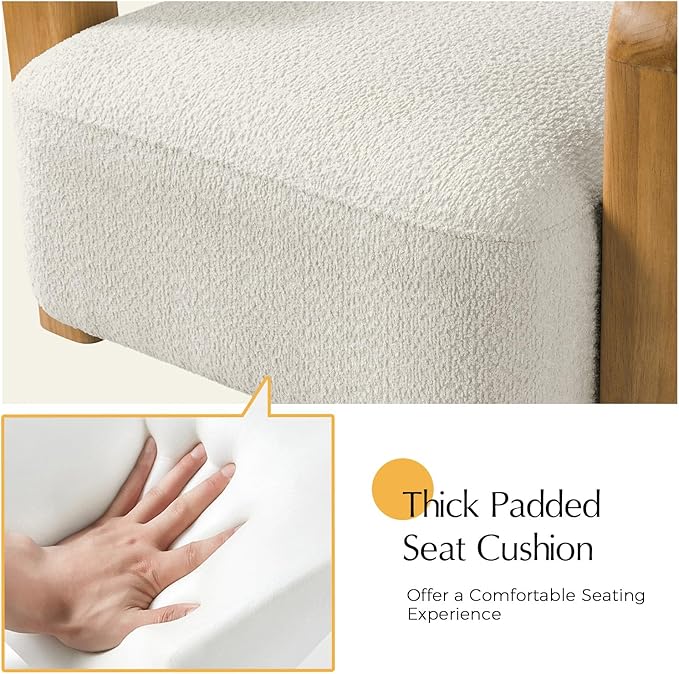 HULALA HOME Boucle Accent Chair Modern Low-Profile Leisure Armchair with Thick Padded Seat Cushion Solid Wood Frame &amp Curved Armrests Ideal for Living Room/Bedroom/Reading Corner(Beige Set of