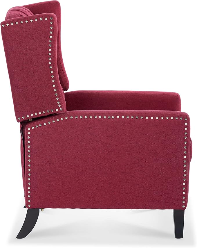Wingback Recliner Chair Fabric Living Room Chairs Modern High Back Accent Chair Comfy Reading Chair Tufted Wing Back Chairs with Arms for Bedroom Office 27.16 Wide Wine Red