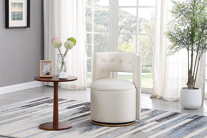 360° Swivel Accent Chair with Storage Function Velvet Curved Chair with Gold Metal Base for Living Room Nursery Bedroom [Video]