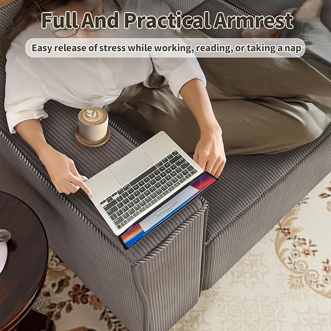 DONICK Premium Modern Modular Sectional Comfy Cloud Couch Corduroy Sofa with Deep Seat Upholstered Couches DIY Combination No Assembly Required for Living Room Bedroom Gray Ottoman