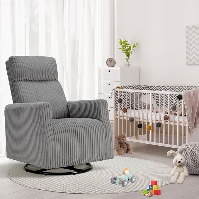 CANMOV Swivel Rocker Chair Set of 2 Swivel Accent Chair with High Back and Arms Corduroy Glider Chair for Living Room Bedroom Nursery Grey