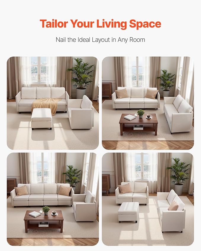 VEVOR Modular Sectional Sofa Modern 5-Seater Modular Sofa with Hidden Storage Customizable Cloud Sectional Couch Solid Wood Frame Upholstered Comfy Couch for Living Room Bedroom Beige
