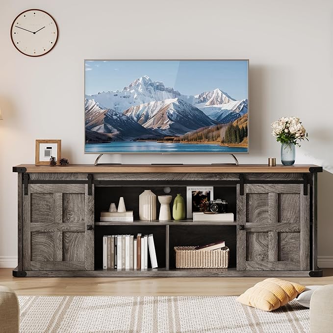 GAOMON 70 Farmhouse TV Stand for 80/75/70 Inch TVsEntertainment Center Storage Cabinets w/Power Outlets and Sliding Barn DoorRustic TV Stands for Living RoomMedia Console Cabinet