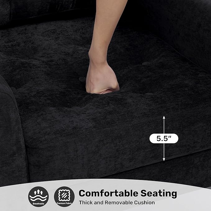 Accent Chair Set of 2 Mid Century Modern Living Room Chairs Upholstered Armchair with Tufted Back &amp Wood Legs Single Sofa Reading Side Chair for Bedroom Office Waiting Room Black