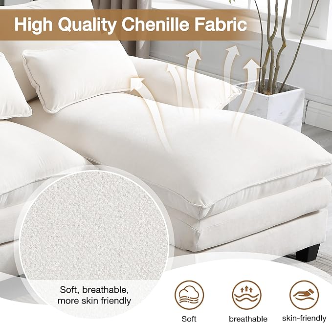 110.2 Modular U Shaped Cloud Couch Modern 4-Seat Chenille Upholstery Sectional Sofa with Double Chaise &amp Double Layer Cushions Deep Seat Comfy Couch for Living Room Bedroom Apartment Beige