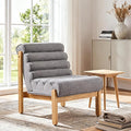 Scott Living Fluffy Low Profile Accent Chair Modern Living Room Armless Lounge Chair Fabric Comfy Reading Chair for Bedroom Wooden Frame and Thick Padded Seat Grey+Natural