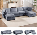 125 Oversized Modular 6 Seater Sofa with Removable Covers and Storage Convertible U L-Shaped and Sleeper Sectional Modern Corduroy Couches with Ottoman Chaise for Living Room Apartment Gray