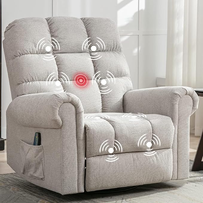 ANJ 360°Swivel Rocker Recliner Chair with Massage and Heat Manual Overstuffed Oversized Swivel Recliners for Big Man Large Glider Rocking Reclining Chairs for Nursery Living Room Beige 2PCS