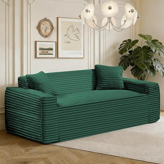 75 Cloud Loveseat Sofa 26 Deep Seat Boneless Couches for Living Room Modern 3 Seater Sofa with Throw Pillows Corduroy Compression Sofa in Box No Assembly Couch for Bedroom Dorm Dark Green