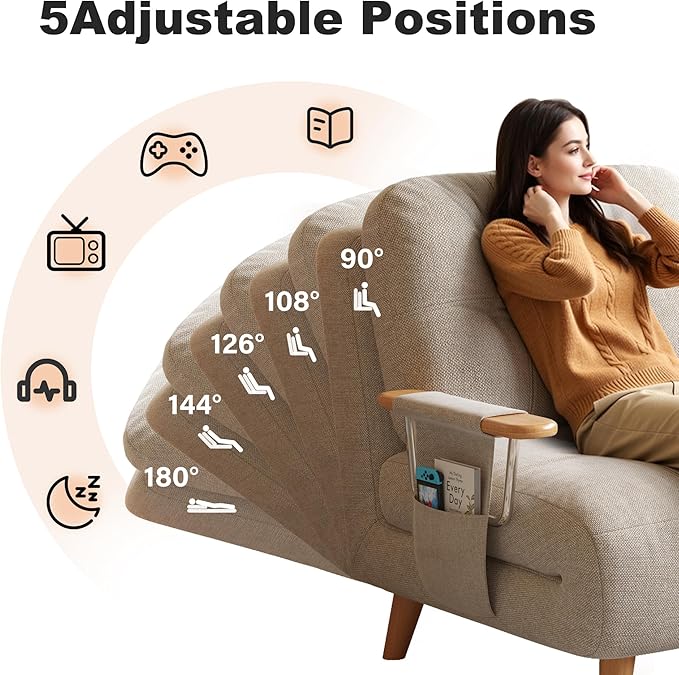 5-in-1 Single Convertible Sofa Bed with Storage 5-Position Adjustable Backrest Modern Compact Sleeper Chair for Small Spaces 28 for Guest Room or Living Room