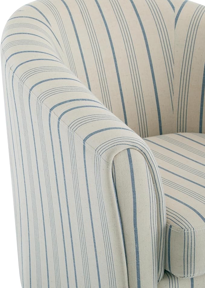 Christopher Knight Home Lixi Fabric Upholstered Accent Chair Wooden Living Room Barrel Chair Bedroom Comfy Reading Chair Beige and Blue