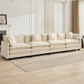 Aoowow Modular Sectional 4 Seater Cloud Sofa Couch for Living Room149.6 Beige Cloud Sofas with Deep SeatModern Chenille 4 Seat SofasFluffy Cloud Couches for BedroomOfficeHotel (Beige 4 Seater)