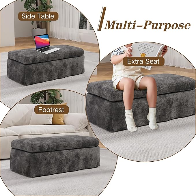 Mlmh &amp Kngwa Chenille Oversized Armchair with Ottoman 45.27 W Comfy Reading Chair and Ottoman Set Big Cozy Chair with 3 Pillows for Living Room Bedroom Reading Nook Charcoal