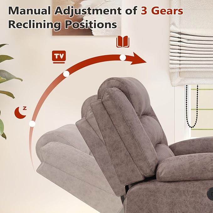 ANJ Recliner Chairs Set of 2Manual Recliner Chairs Overstuffed Breathable Faux Leather Reclining Seating with Arm &amp Back Support Comfortable Living Room Recliners for Reading &amp Relaxation